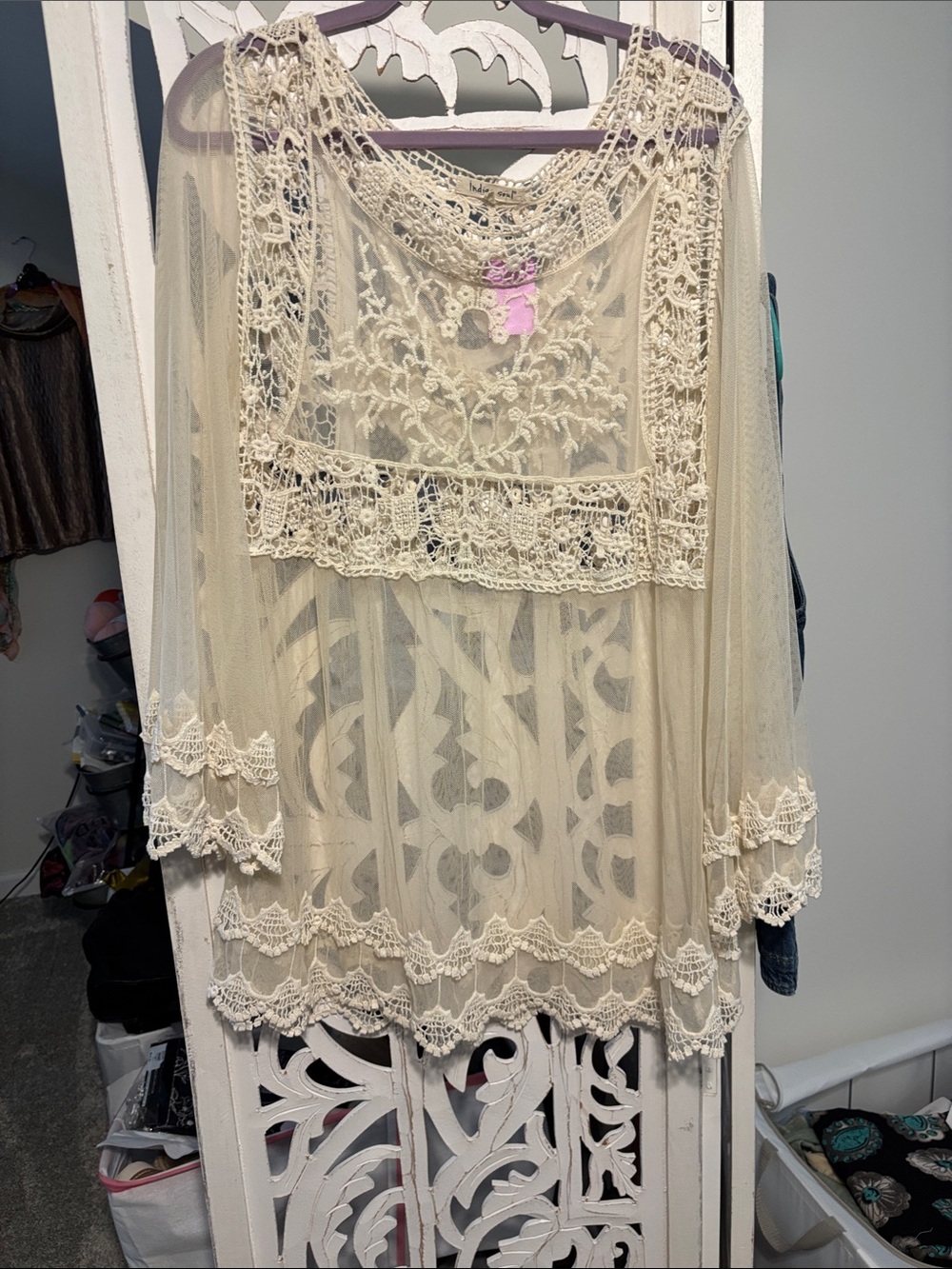 Boho Lace Crochet Sheer Blouse - Cream
